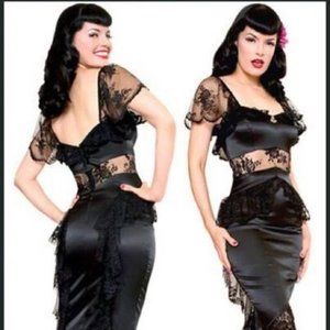 Stop Staring RARE Sexy Black Satin & Lace dress By